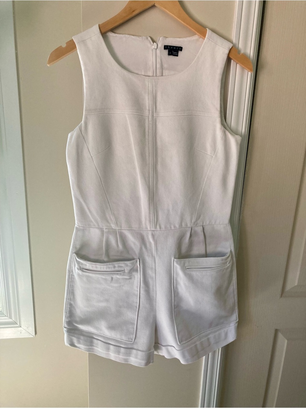 White Textured and Tailored Theory Romper, Size 4